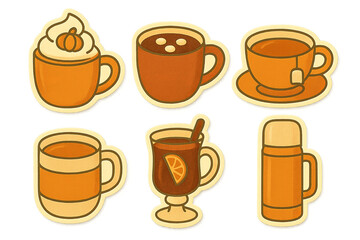 Fototapeta premium Autumn drinks isolated png transparent set, includes warm beverage illustrations