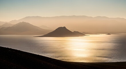 Fototapeta premium Tranquil Mountain Lake Landscape at Sunset