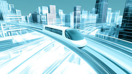 Futuristic High-Speed Train in a Modern Cityscape