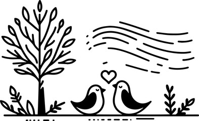 birds loves line art vector