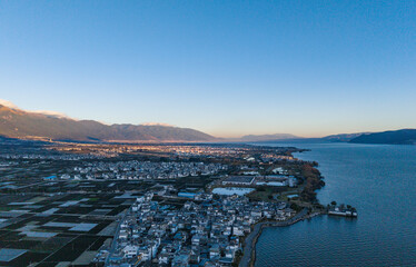 The scenery of Cangshan Mountain and Erhai Lake in Dali, Yunnan