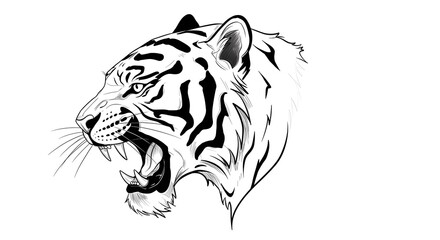 Obraz premium artwork of a majestic black and white Bengal tiger head, perfect for shirt printing and graphic arts, with a white isolated background 
