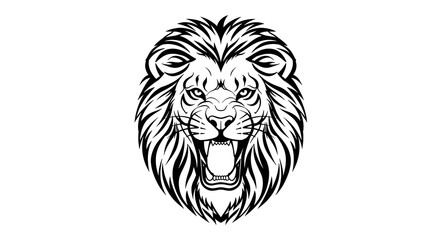 black and white lion head design roaring with white background used for shirt print and graphic design
