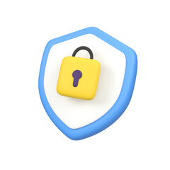 Polygonal shield with lock isolated 3d render icon illustration