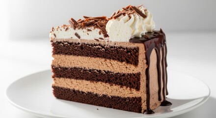 Decadent Chocolate Mousse Layer Cake with Whipped Cream and Chocolate Shavings