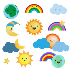 cute cartoon moon and sun rainbow