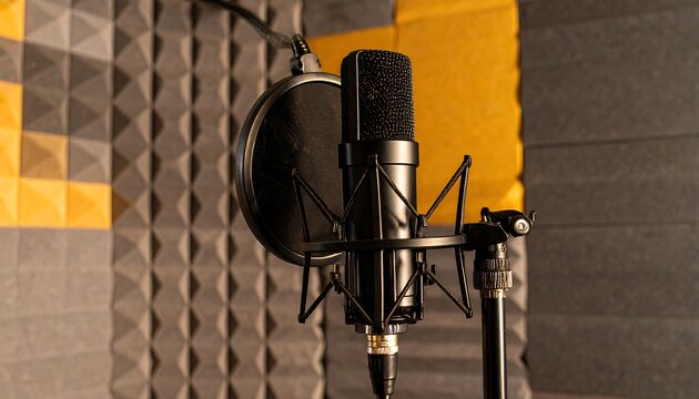 Studio microphone in recording booth