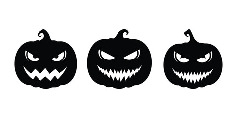 Pumpkin Face Black Silhouette Vector Illustration Set for Halloween Designs