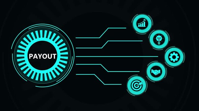 Futuristic payout concept animation with modern neon graphics and digital interface
