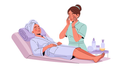 Skincare professional administering facial treatment to relaxed client in spa setting