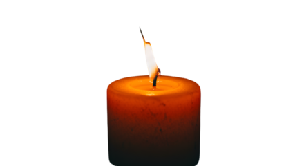A solitary candle burning bright casting a warm glow symbolizing hope in darkness during a vigil service with a wax base