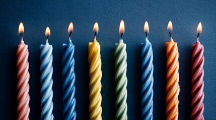 Colorful birthday candles burning in a row, celebrating joy and light