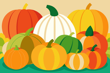 A colorful assortment of pumpkins in various sizes and hues