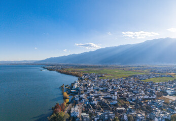 The scenery of Cangshan Mountain and Erhai Lake in Dali, Yunnan