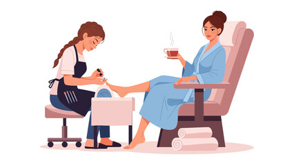 Relaxing spa pedicure experience a woman enjoys a beverage while receiving foot care treatment