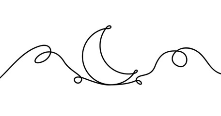 Moon, continuous line drawing. Ramadan Kareem banner in simple linear style. Sleep symbol with crescent in Editable stroke. Vector illustration