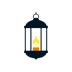 Vector art of a vintage black lantern with a glowing yellow flame inside, isolated on a transparent background, evoking a sense of warmth and tradition