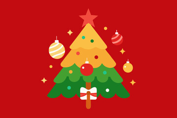 Festive flat design christmas tree with ornaments and star