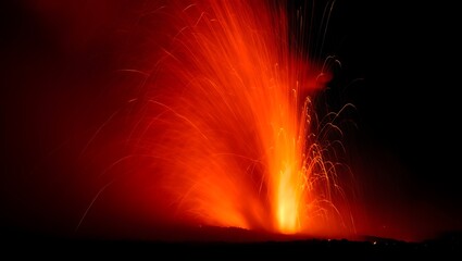 Fiery Volcanic Eruption Nighttime Lava Sparks volcano