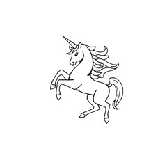 Vector art of a majestic unicorn rearing up on its hind legs, isolated on a transparent background, symbolizing fantasy and magic