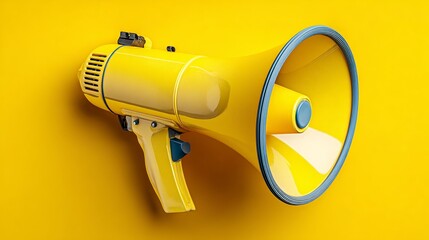 Yellow megaphone as bold communication symbol, centered on matching background. Power of clear and direct messaging.