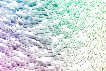 Abstract wave of multicolored transparent rectangles pattern .3d render