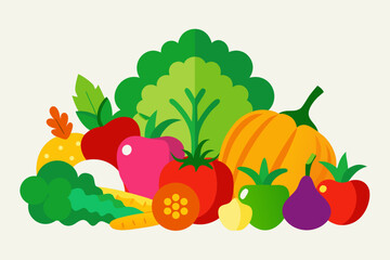 Colorful flat design assortment of fresh vegetables and fruits