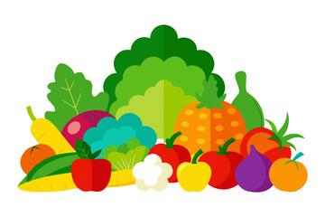 Vibrant assortment of fresh fruits and vegetables in flat design