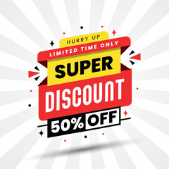 super discount banner design with 50% off