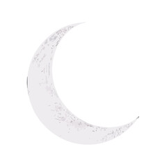 Vector art of a crescent moon symbol, textured and white, isolated on a transparent background
