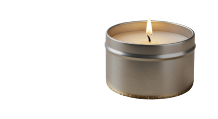 A solitary candle flame flickering in the darkness a beacon of hope and peace against the void with a metallic tin and