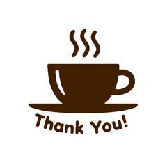 Vector art of a steaming cup of coffee with the words thank you written below