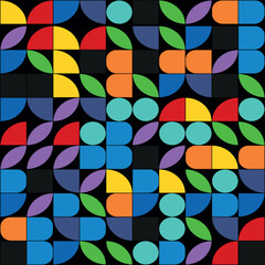 Colorful abstract geometric pattern composed of various shapes and vibrant hues.