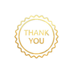 Vector art of golden circular badge with the text thank you in the center