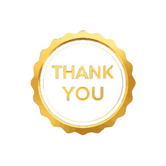 Vector art of a golden circular badge with the words thank you in gold letters, isolated on a transparent background