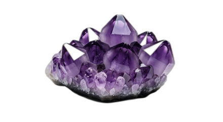 Amethyst crystal cluster isolated on transparent background, a beautiful gemstone