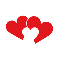 Vector art of two red hearts overlapping with a white heart cutout in the center