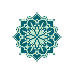Vector art of intricate teal and mint green mandala flower pattern, , symbolizing harmony, balance, and spirituality