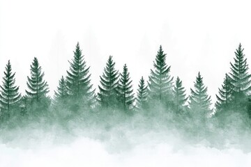 Green christmas trees border illustration landscape nature.