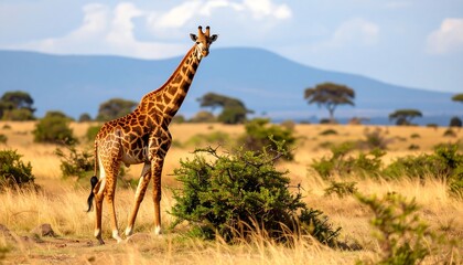 Obraz premium Giraffe in savanna landscape (2)