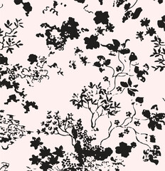 The modern blue of floral textile tropical bicolor grey and blue flower and leaves miniprint flowers geometric textile for clothes. A Seamless hand drawing pattern.