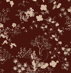 The modern blue of floral textile tropical bicolor grey and blue flower and leaves miniprint flowers geometric textile for clothes. A Seamless hand drawing pattern.