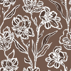 Fototapeta premium Cute tropical leave seamless watercolor pattern background. Leave vector illustration. Watercolor print in rustic vintage style, textile or wallpapers.