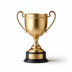 A gleaming golden trophy with handles stands proudly on a dark base representing victory and achievement