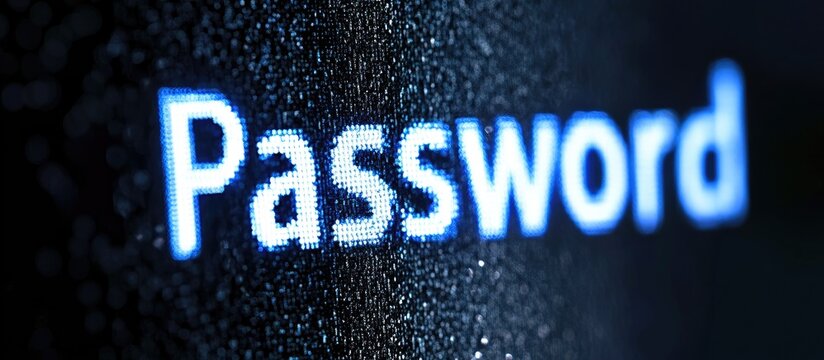 Luminous Blue Password on a Textured Digital Screen with Shallow Focus