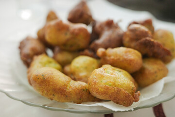 Homemade cod fritters,Spanish bunuelos de bacalao,served on a plate