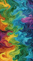 Fototapeta premium Abstract artwork with vibrant swirling paint strokes in warm and cool tones, creating a dynamic, textured visual