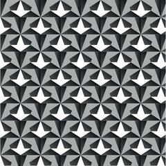 A repeating geometric pattern of stylized arrow-like shapes in shades of gray and white, creating a three-dimensional, tessellated effect.