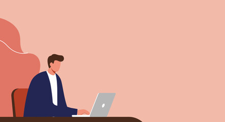 Professional man focused on his laptop at a modern desk, symbolizing productivity, remote work, digital business, and online learning opportunities.