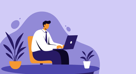 Professional man working diligently on his laptop in a modern, minimalist office setting. Ideal for business, remote work, or digital lifestyle concepts.